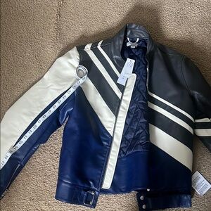 Blue and White Bomber Jacket with Sporty Design
